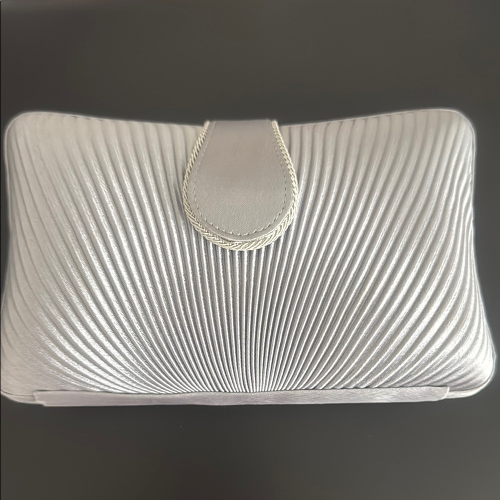 Silver Ribbed Clutch with Strap - Picture 5 of 5